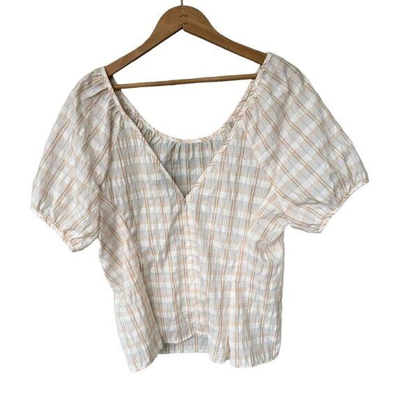 J.Crew V-back puff-sleeve top in textured plaid 10 - Picture 3 of 5